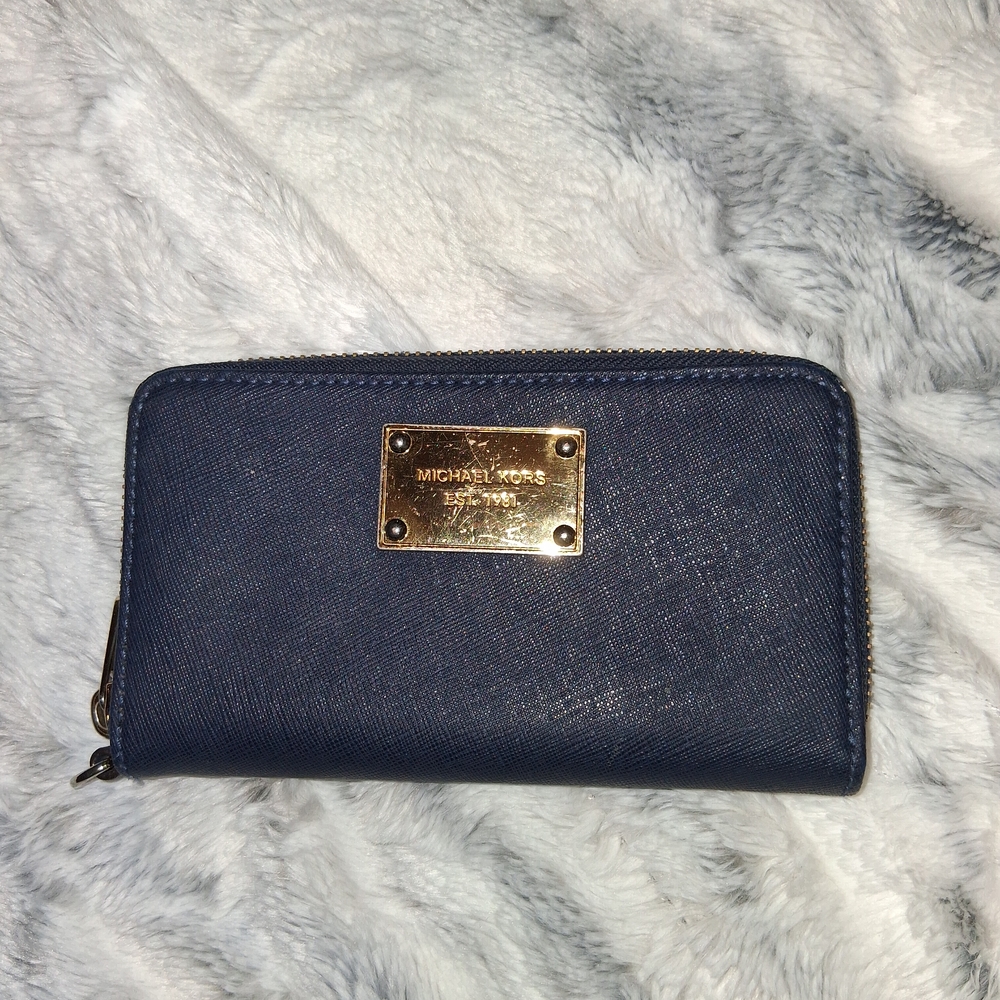 Michael Kors Blue Wallet with Gold Hardware